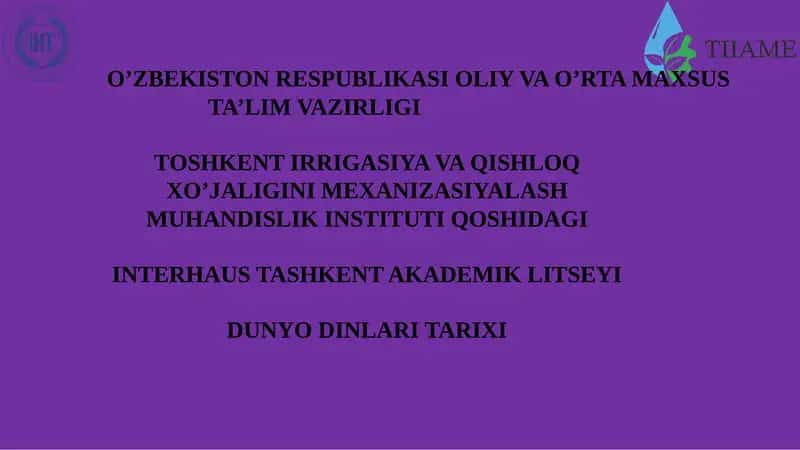 DUNYO DINLARI TARIXI