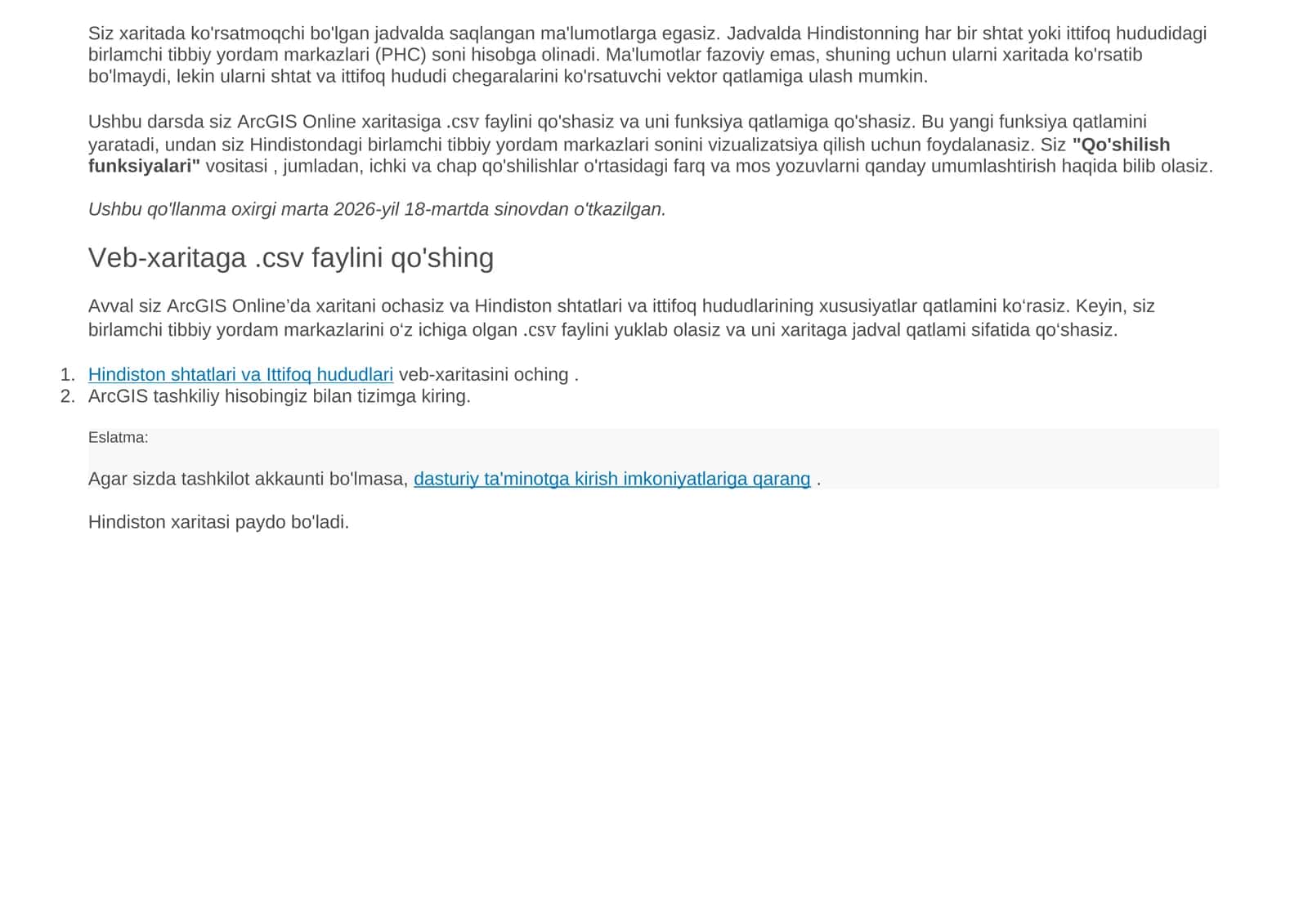 ArcGIS Onlinexaritasiga.csvfaylini