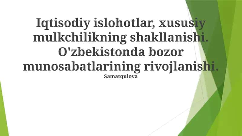O'zbekistonda Iqtisodiy Islohotlar