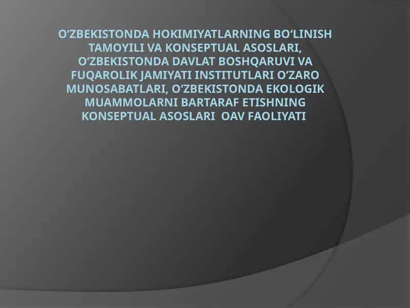 O‘zbekistonda hokimiyatlarning bo‘linish tamoyili va konseptual asoslari