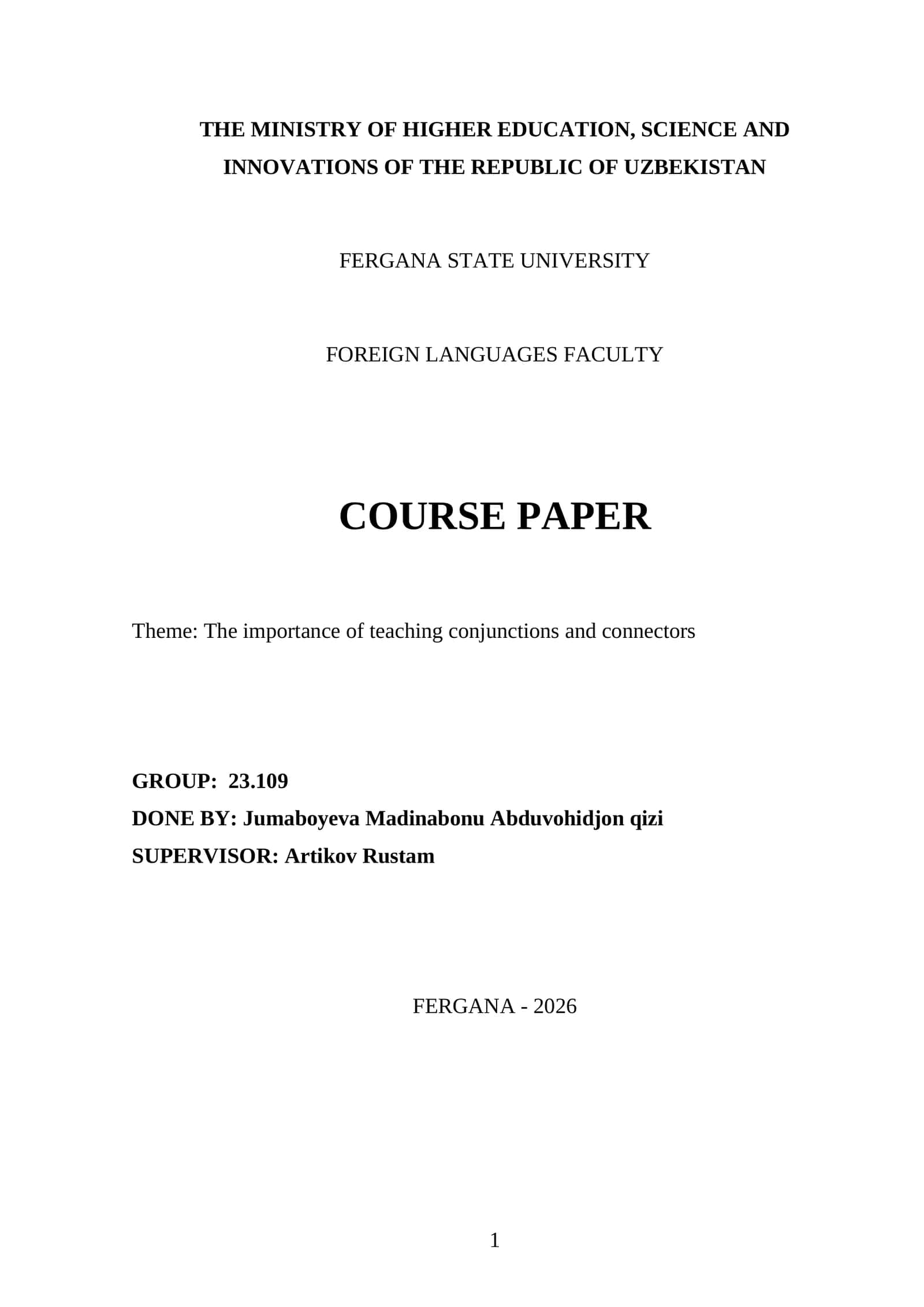 Course Paper: The importance of teaching conjunctions and connectors