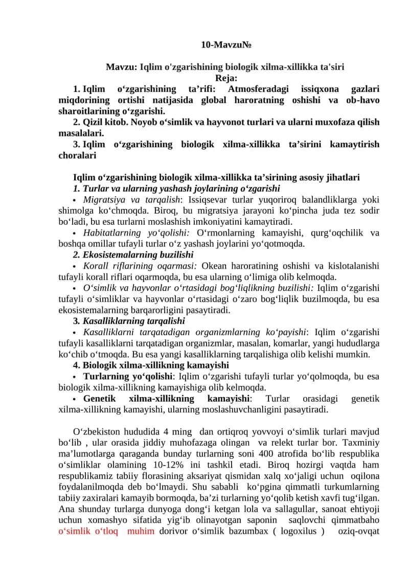 Iqlim o'zgarishining biologik xilma-xillikka ta'siri