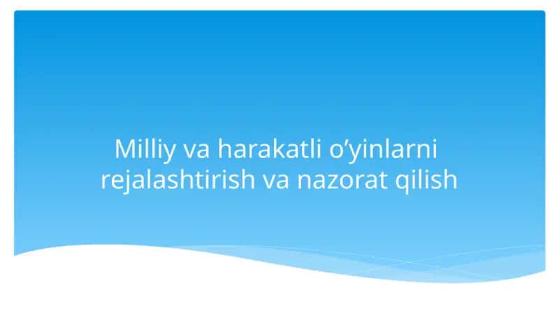 Milliy vaharakatlio’yinlarni rejalashtirish va nazorat qilish