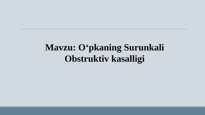 O‘pkaning Surunkali Obstruktiv kasalligi