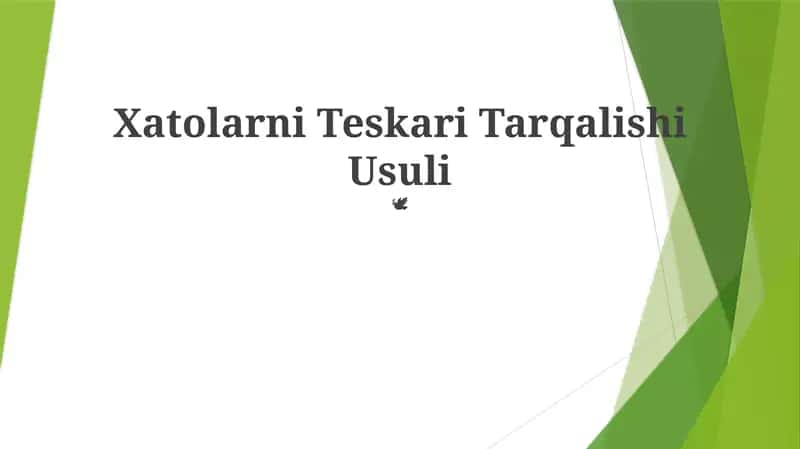 Xatolarni Teskari Tarqalishi Usuli (TDD)