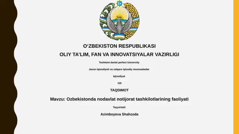 Ozbekistonda nodavlat notijorat tashkilotlarining faoliyati