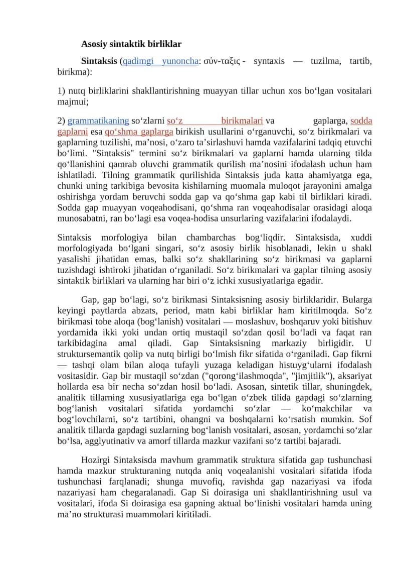 Asosiy sintaktik birliklar