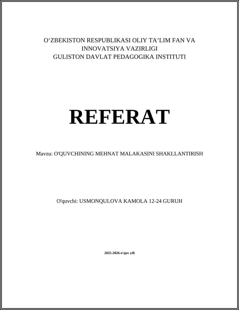 Mehnat Malakasini Shakllantirish