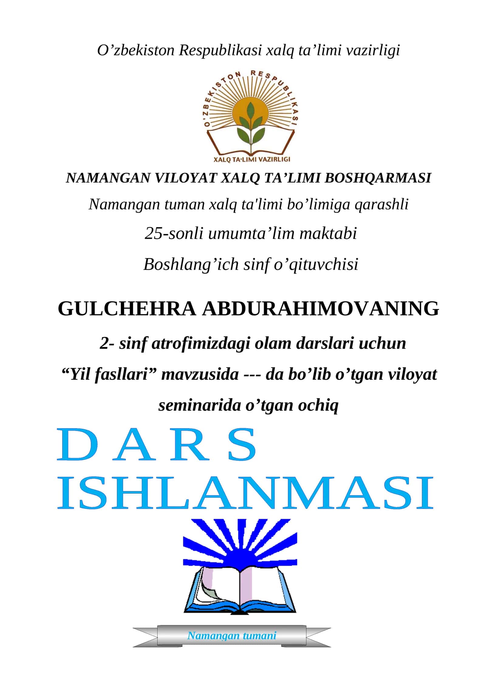 2-sinf Tabiiy fan Yil fasllari dars ishlanma