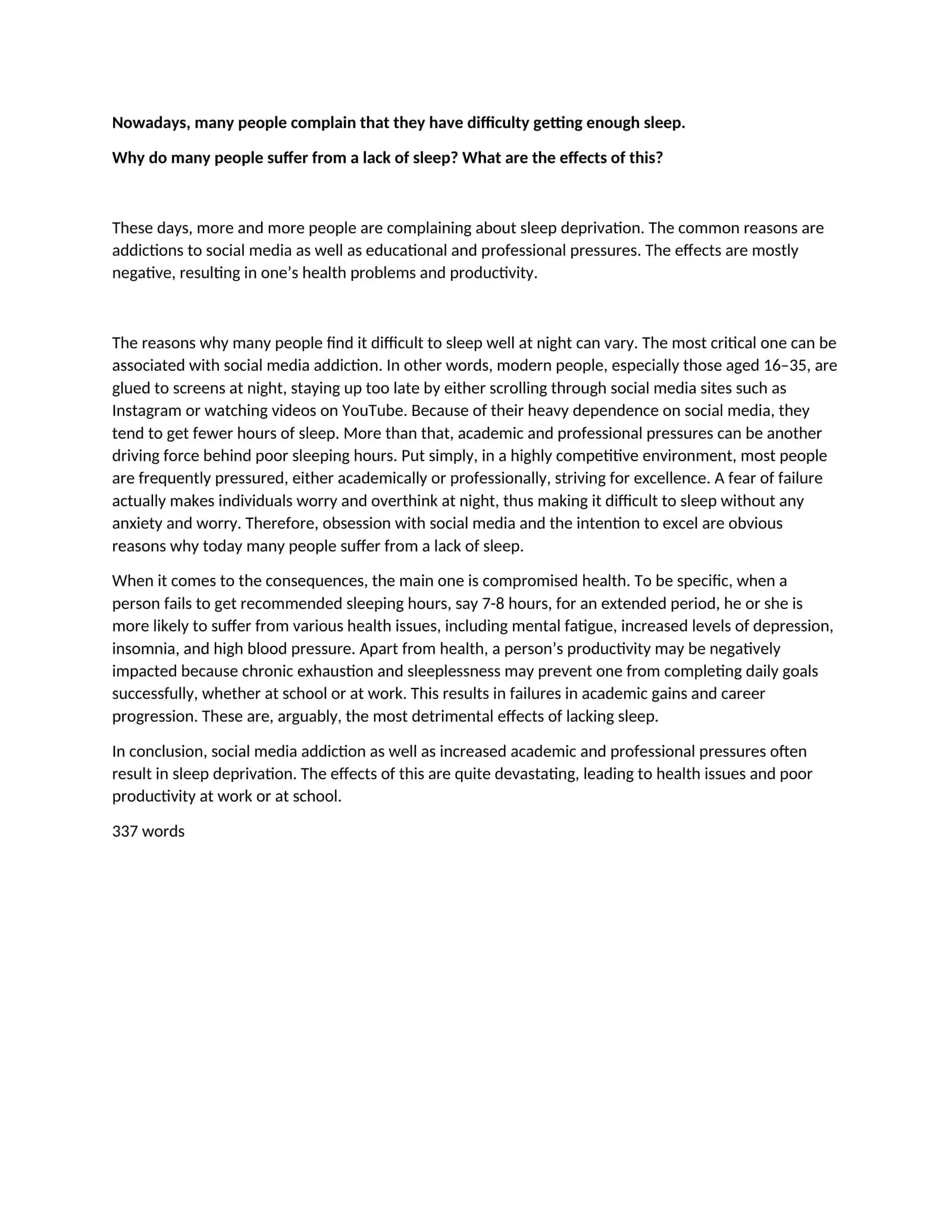 Sleep Deprivation and Its Effects