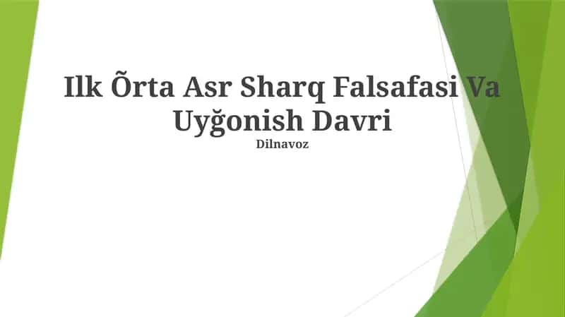 Ilk Õrta Asr Sharq Falsafasi Va Uyğonish Davri