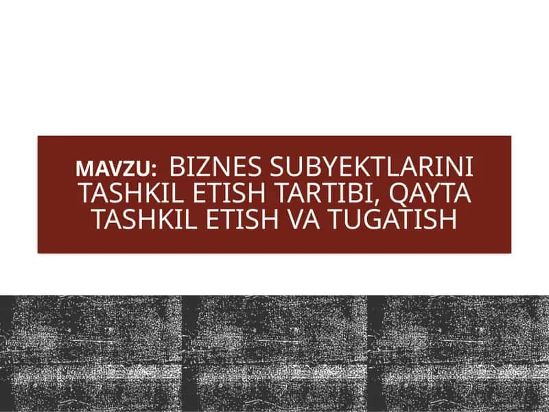 Biznes subyektlarini tashkil etish tartibi,qayta tashkil etish va tugatish