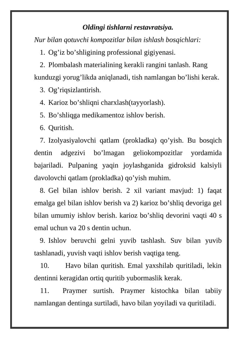Tishlarni restavratsiya