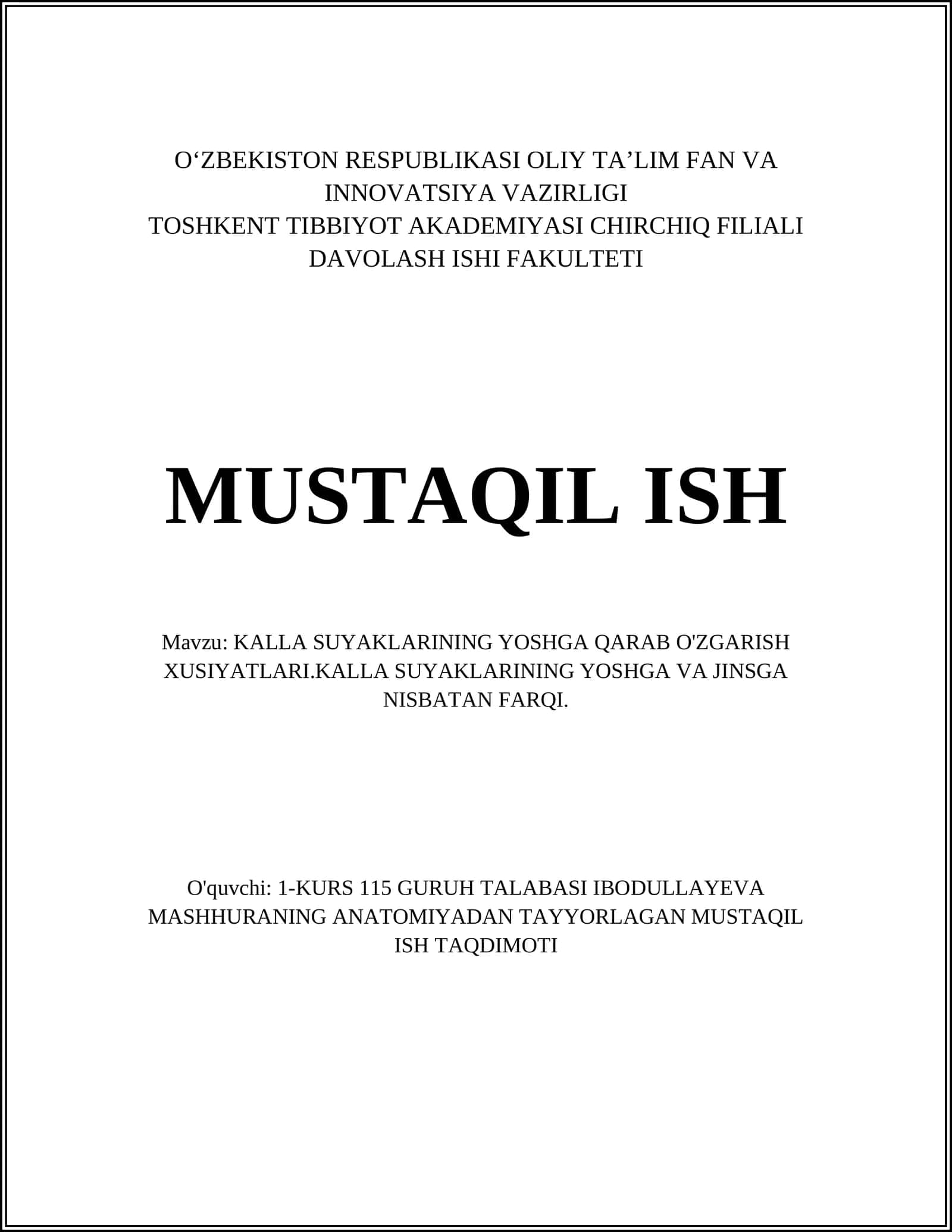 KALLA SUYAKLARINING YOSHGA QARAB O'ZGARISH XUSIYATLARI