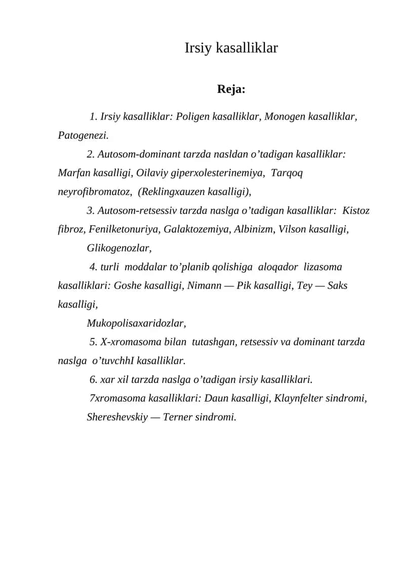 Irsiy kasalliklar