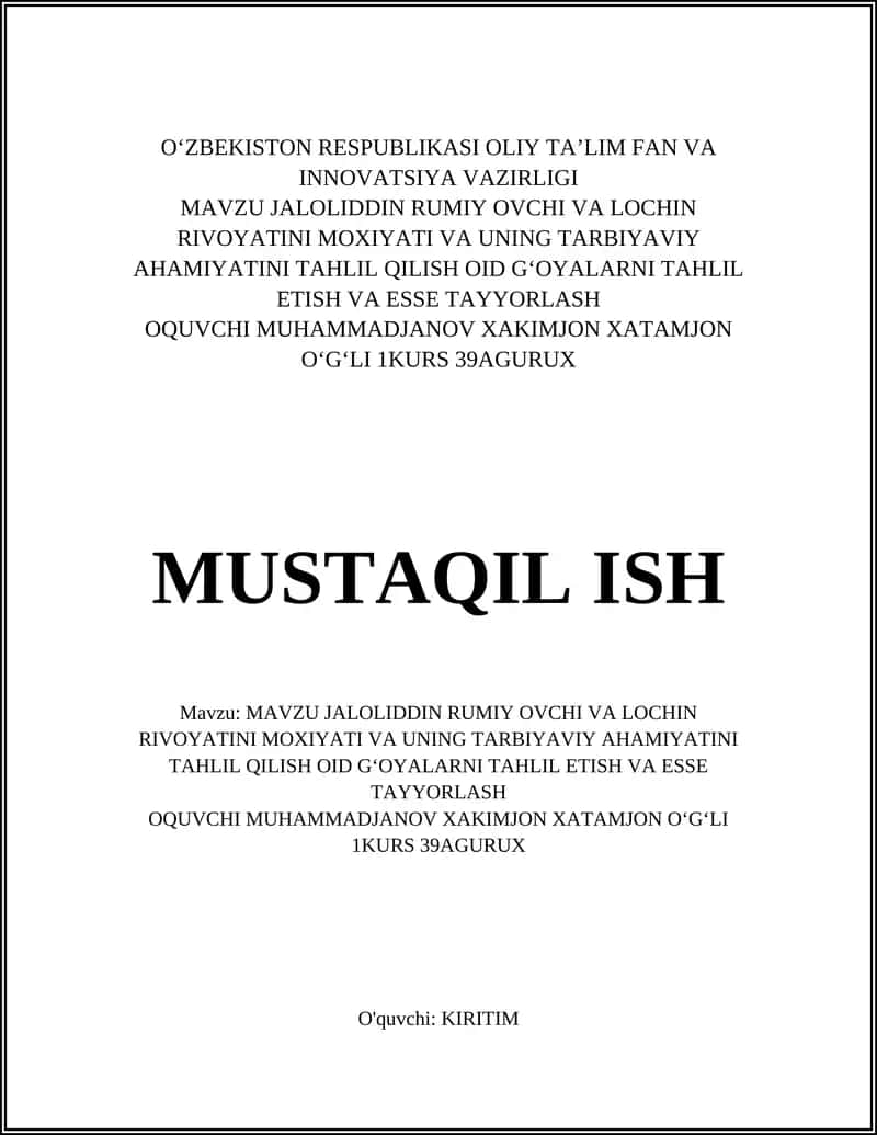 Ovchi va Lochin rivoyatining mohiyati va badiiy xususiyatlari