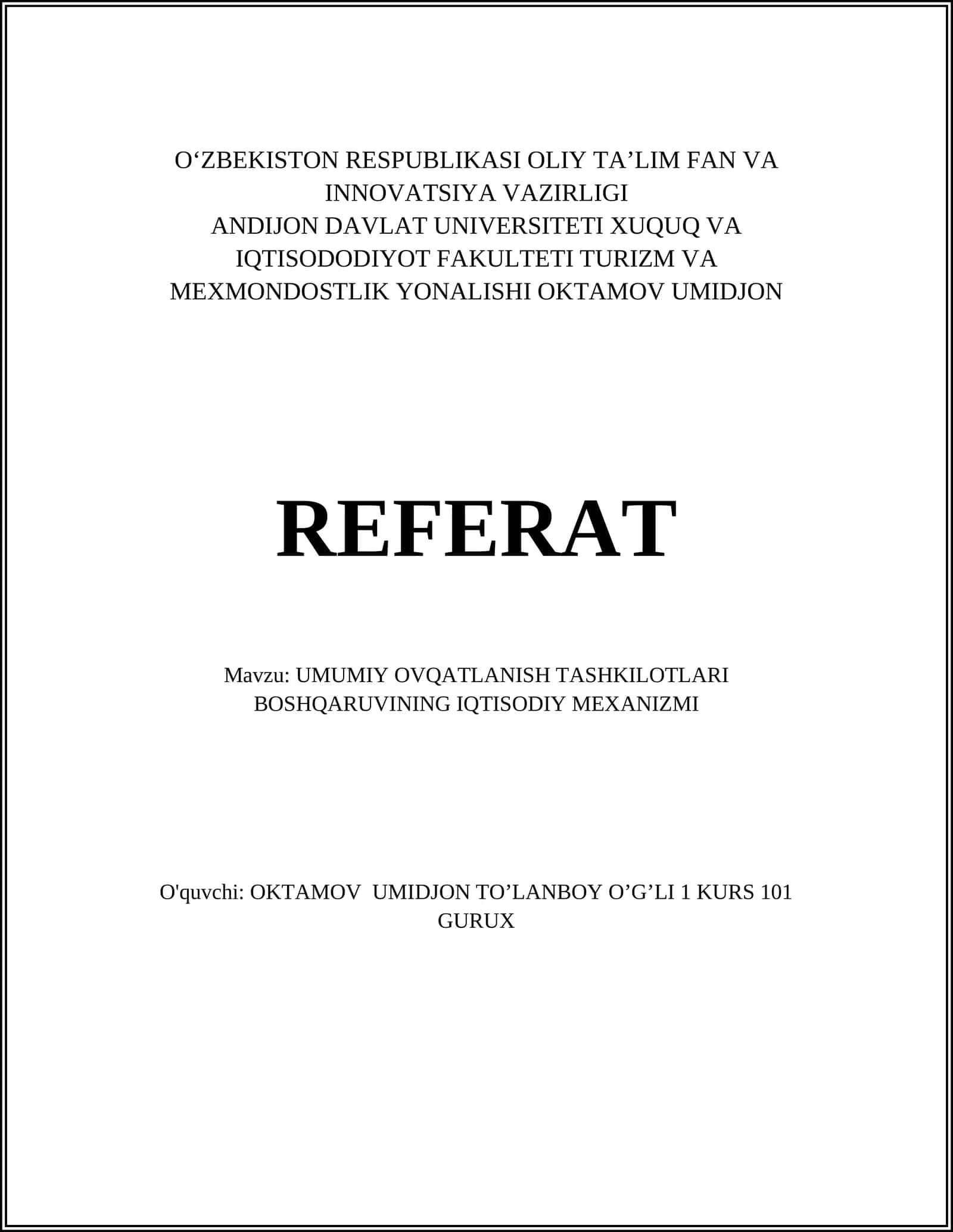 Tashkiliy-iqtisodiy tuzilma va boshqaruv shakllari