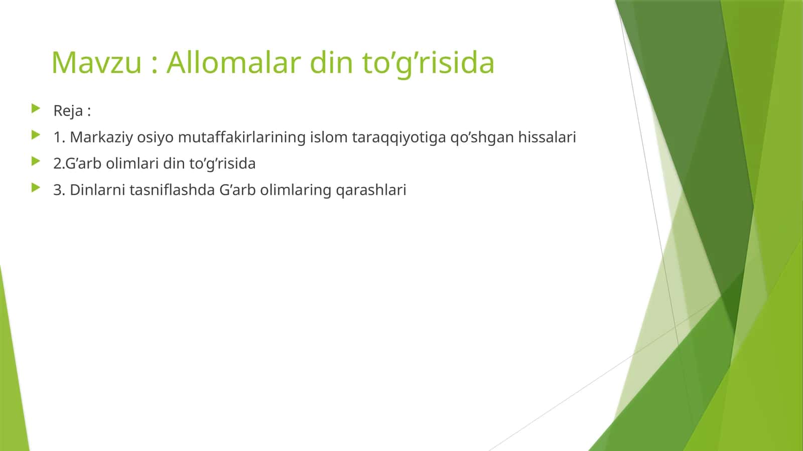 Allomalar din to’g’risida