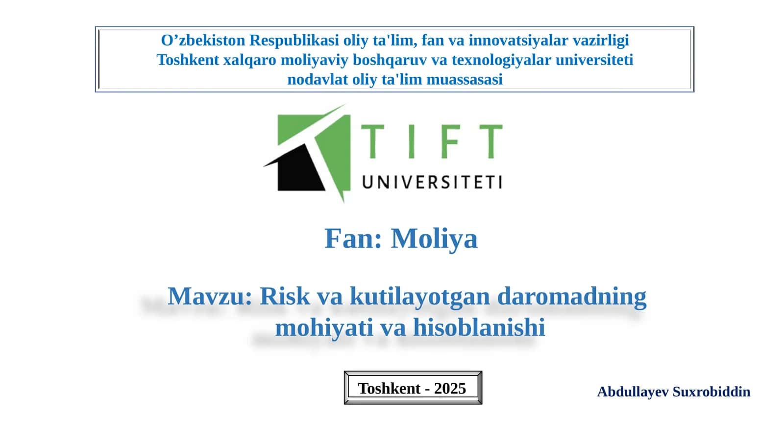 Risk va kutilayotgan daromadning mohiyati va hisoblanishi