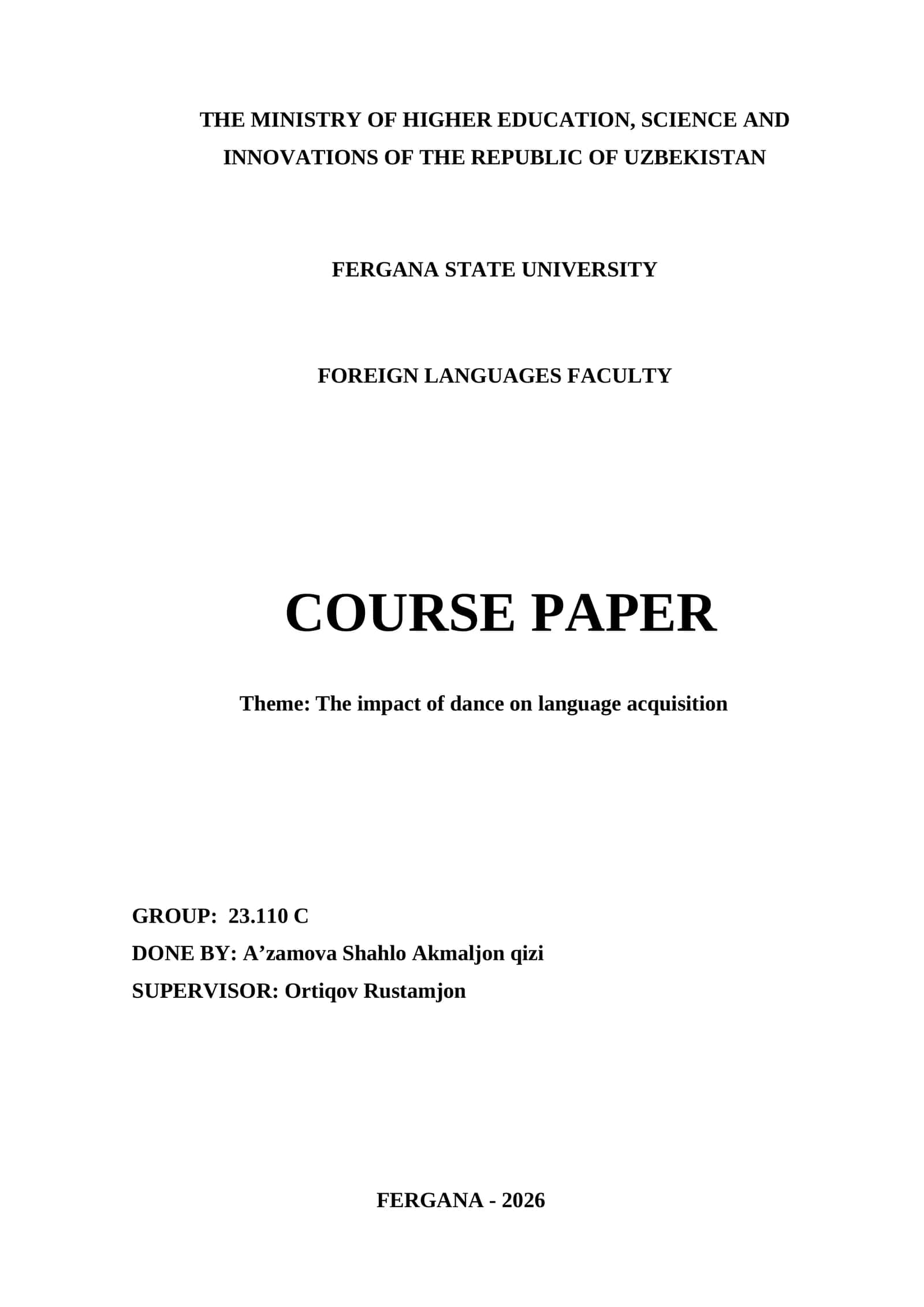 Course Paper: The impact of dance on language acquisition