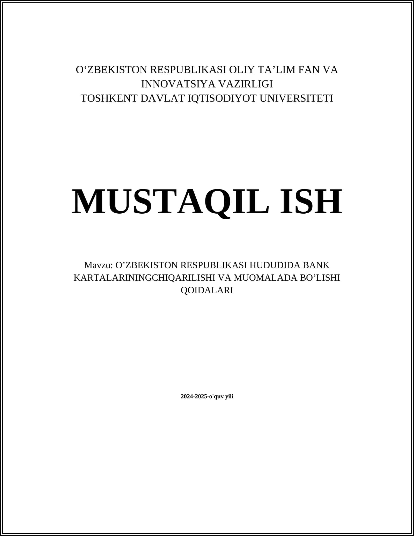 O’ZBEKISTON RESPUBLIKASI HUDUDIDA BANK KARTALARINING CHIQARILISHI VA MUOMALADA BO’LISHI QOIDALARI