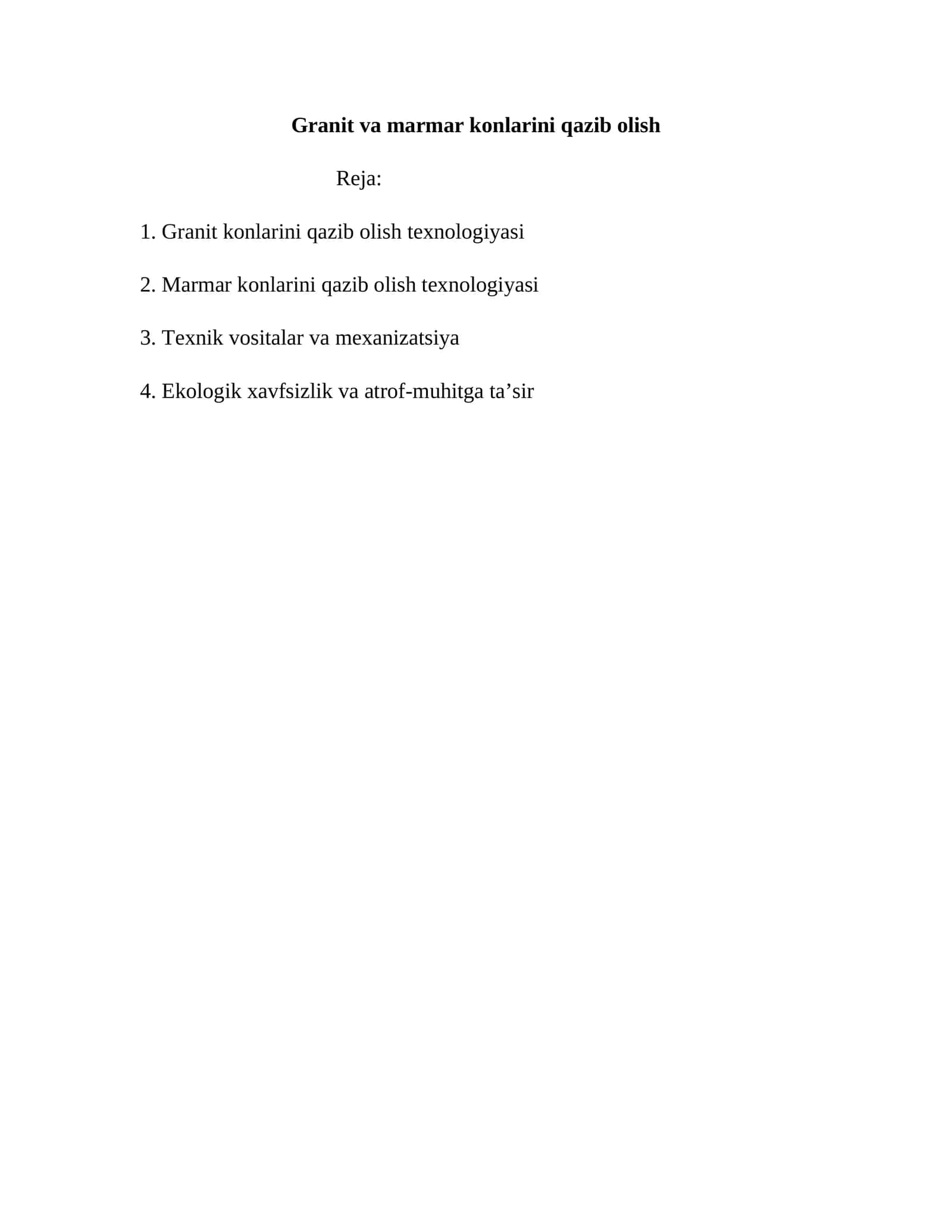 Granit va marmar konlarini qazib olish