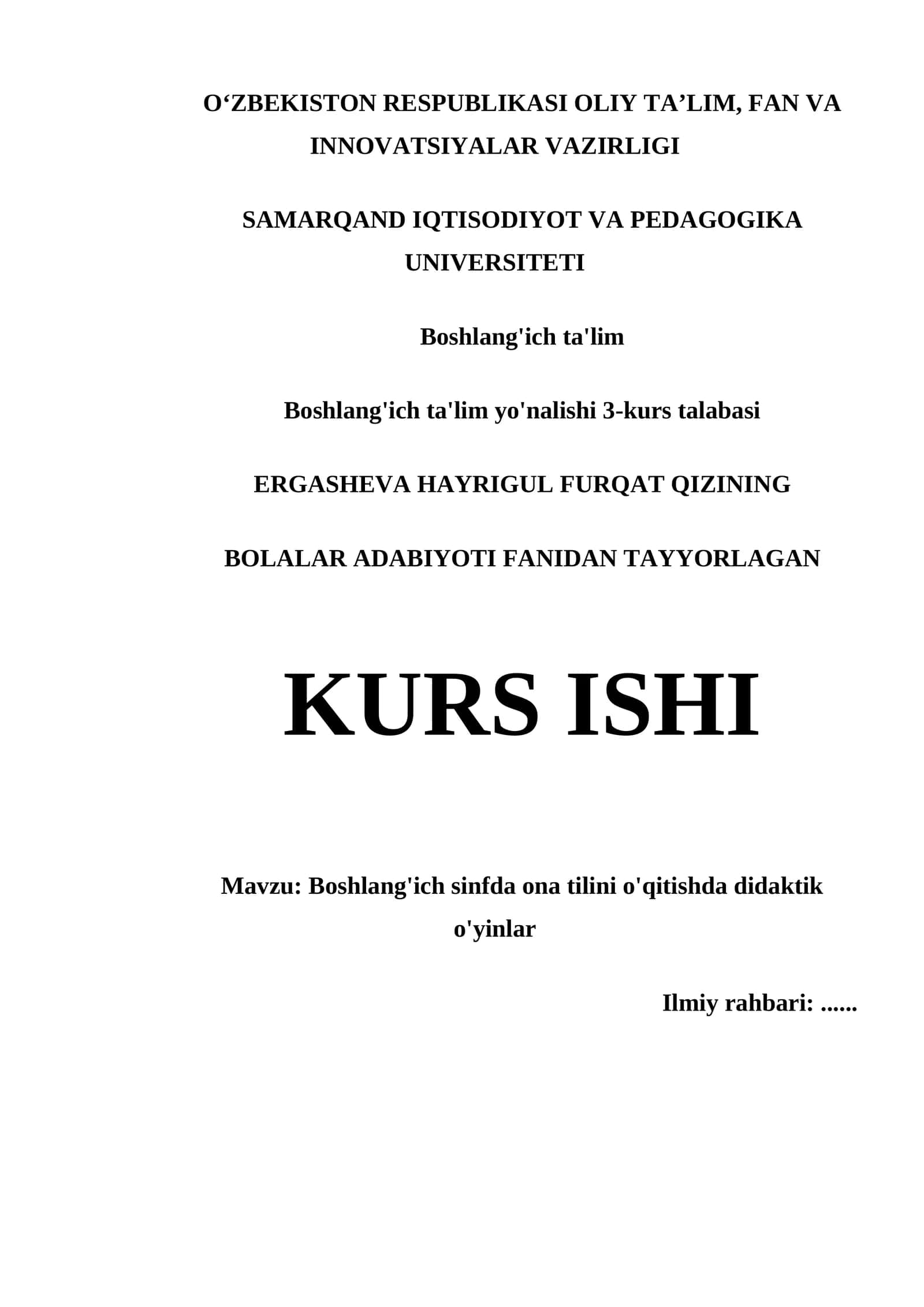 BOLALAR ADABIYOTI KURS ISHI