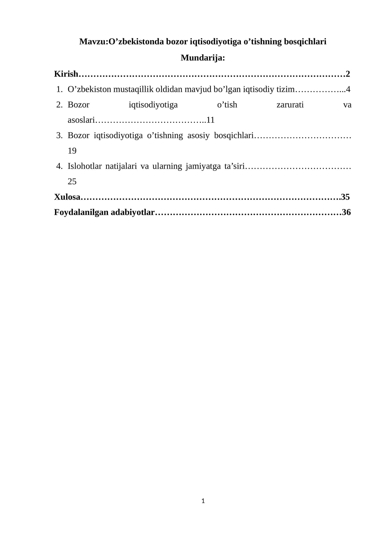 O’zbekistonda bozor iqtisodiyotiga o’tishning bosqichlari