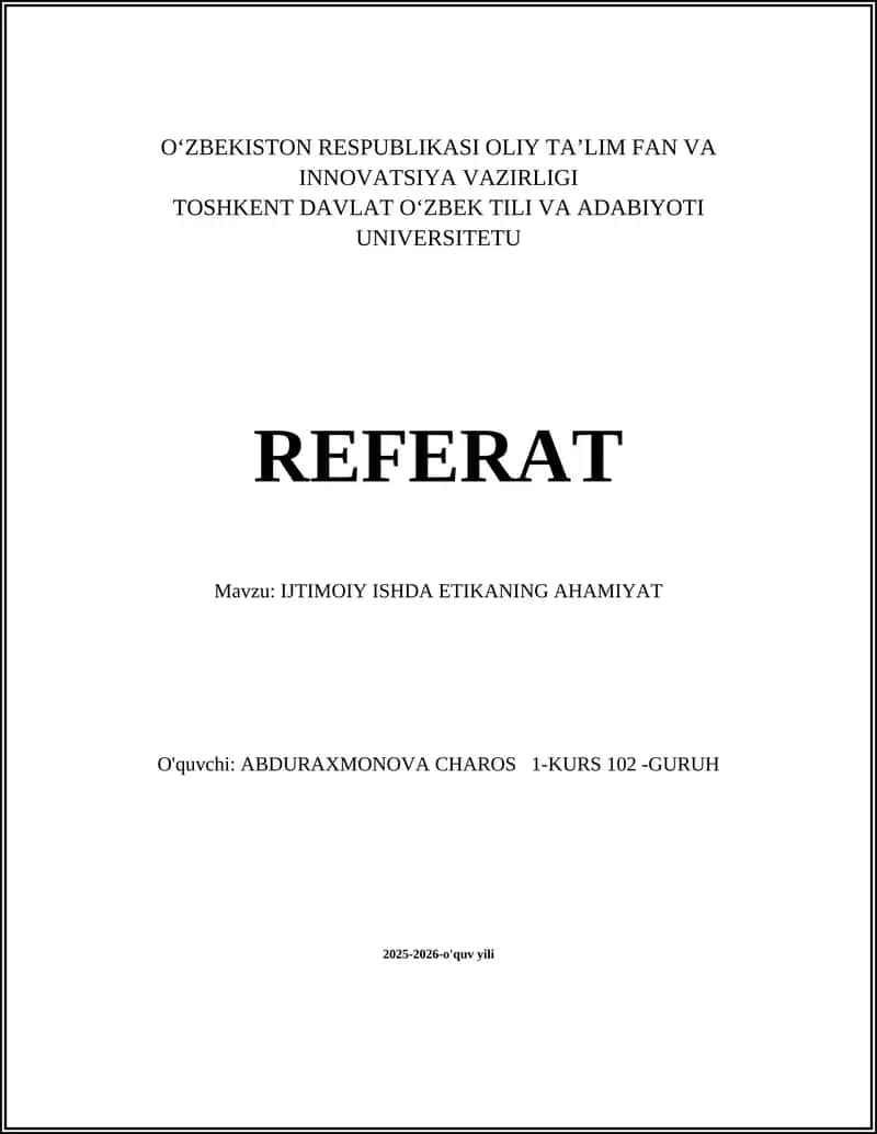 IJTIMOIY ISHDA ETIKANING AHAMIYAT
