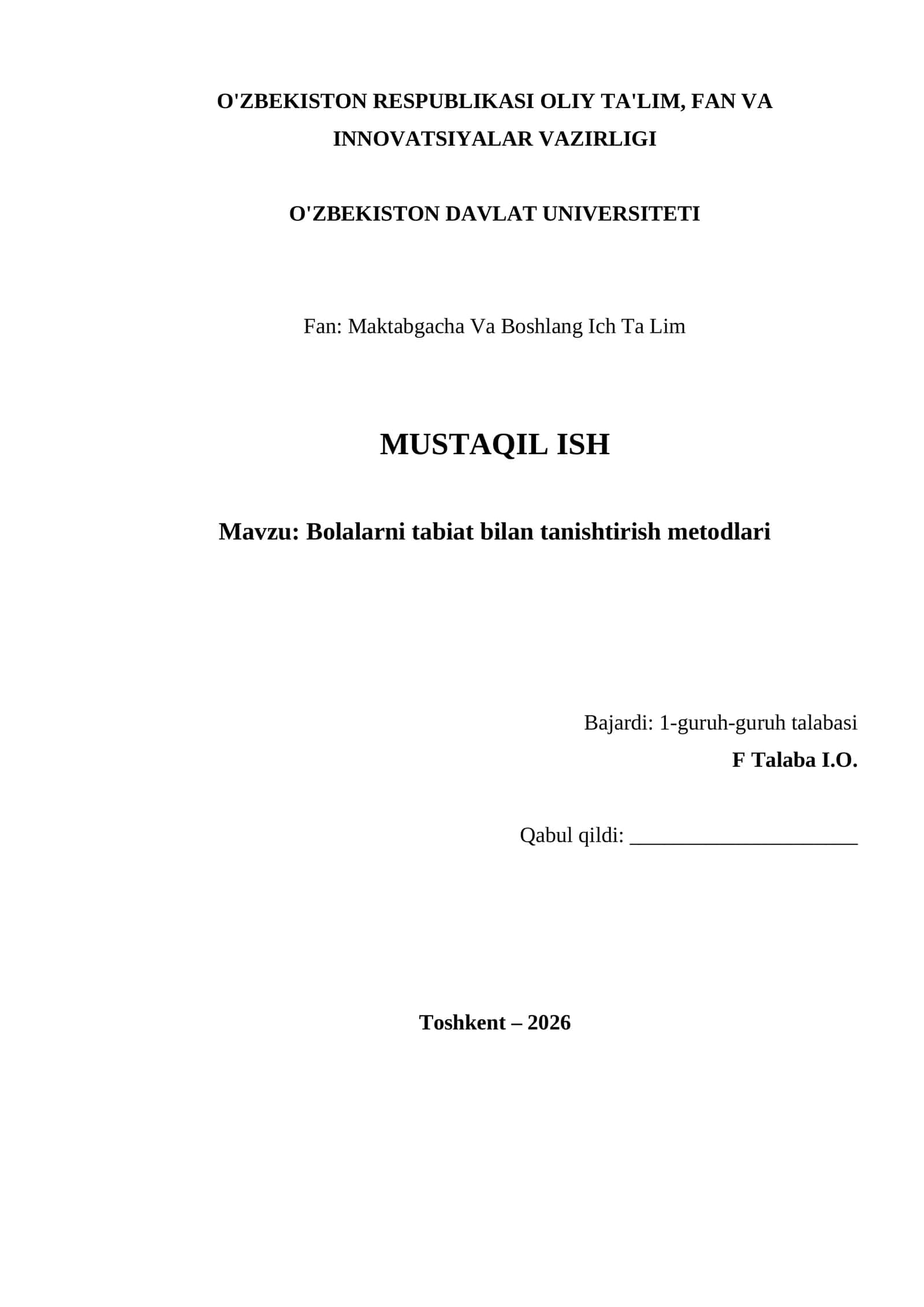 Bolalarni tabiat bilan tanishtirish metodlari