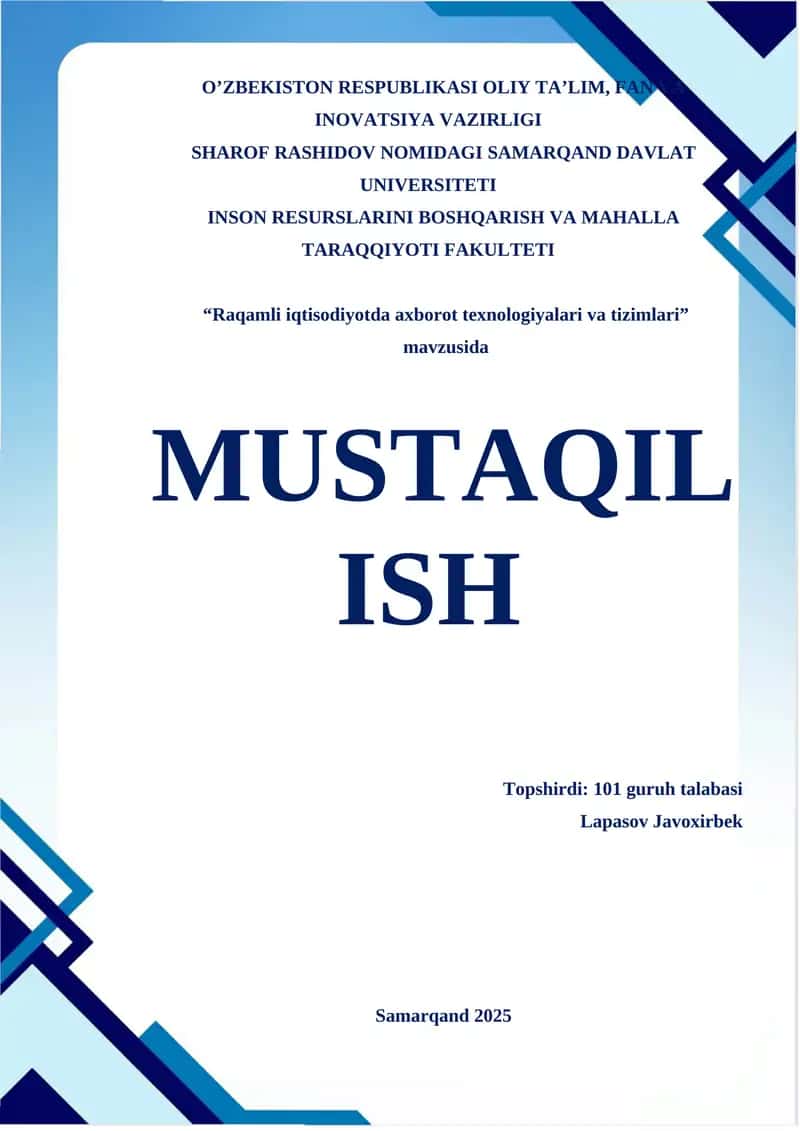 “Raqamli iqtisodiyotda axborot texnologiyalari va tizimlari”