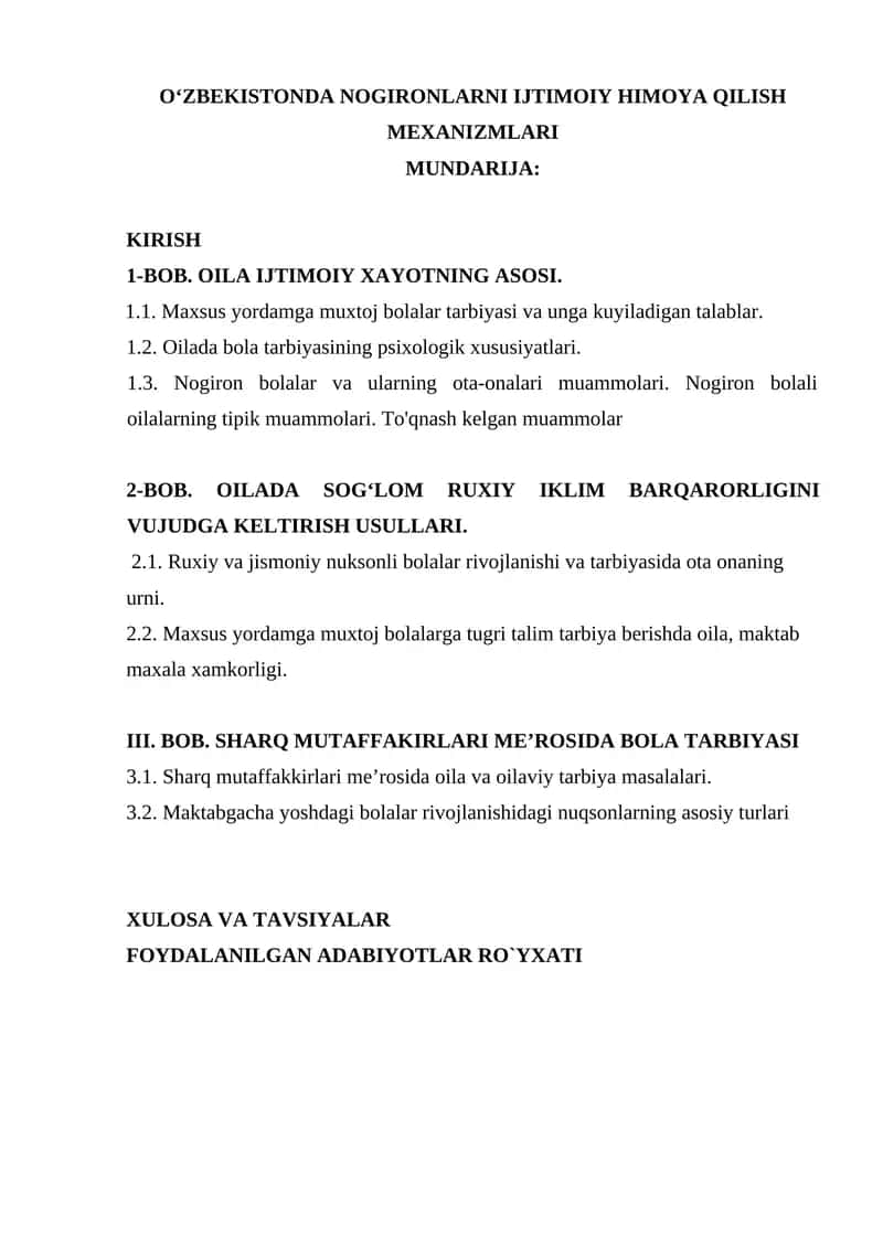 OʻZBEKISTONDA NOGIRONLARNI IJTIMOIY HIMOYA QILISH MEXANIZMLARI