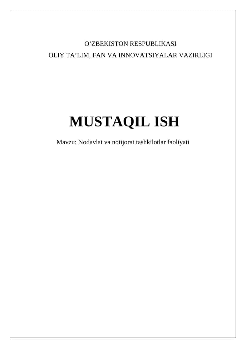 Nodavlat va notijorat tashkilotlar faoliyati