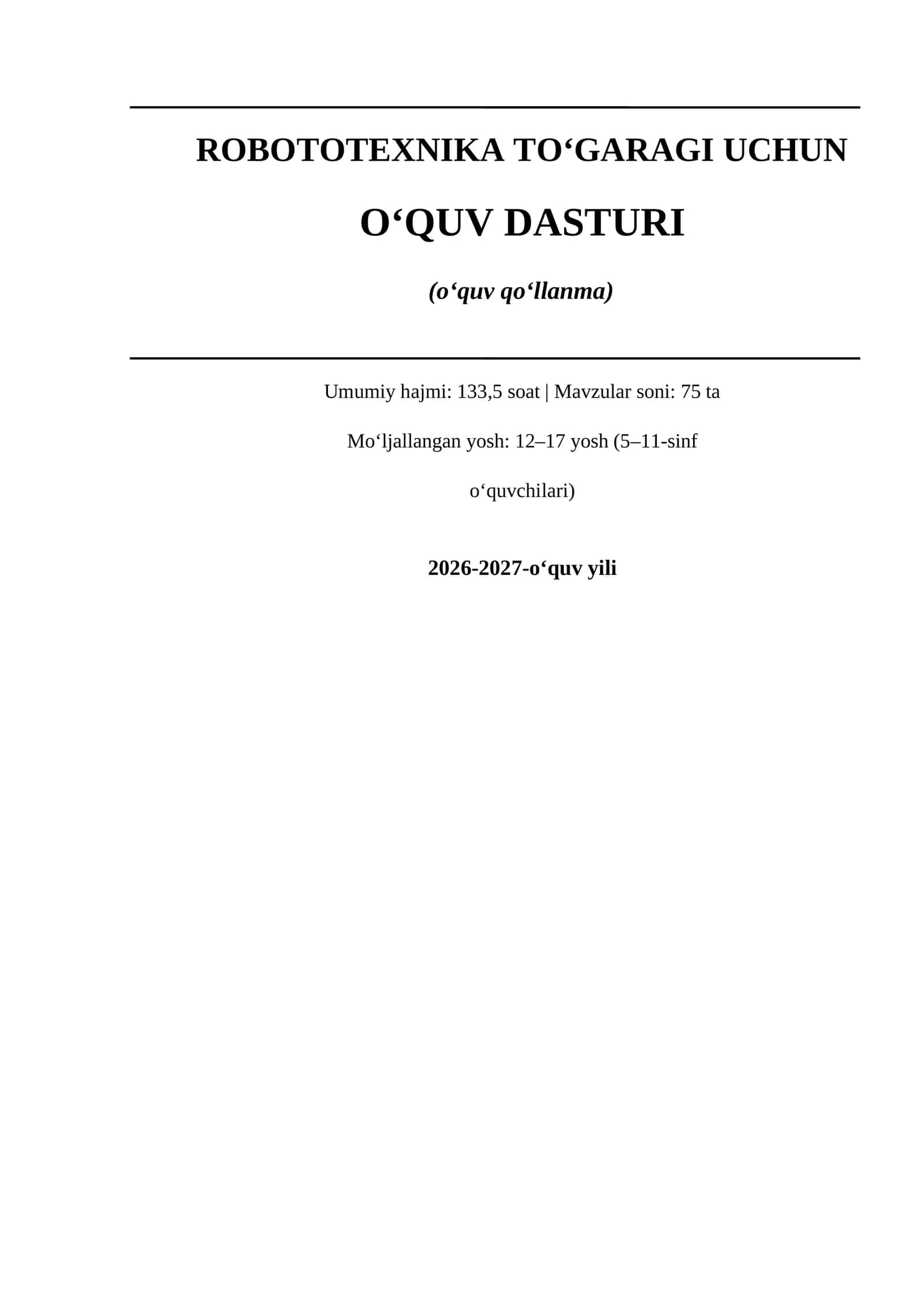 Robototexnika to'garagi - o'quv qo'llanma (2026-2027)