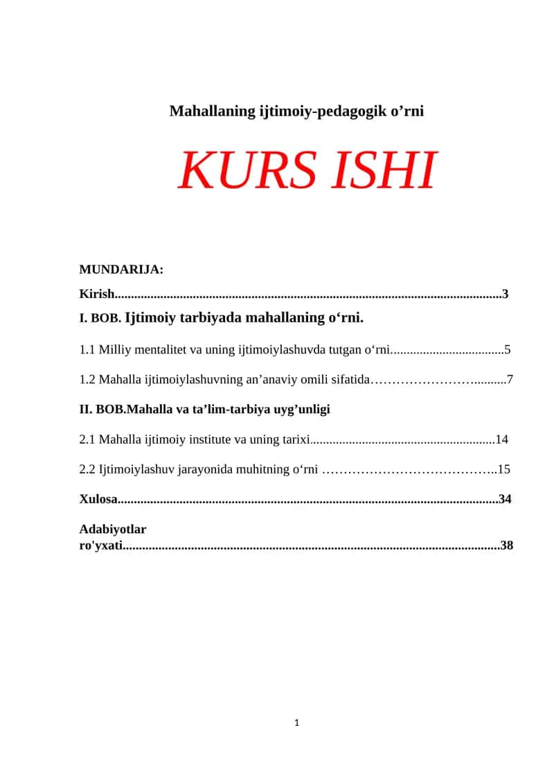 Mahallaning ijtimoiy-pedagogik o’rni