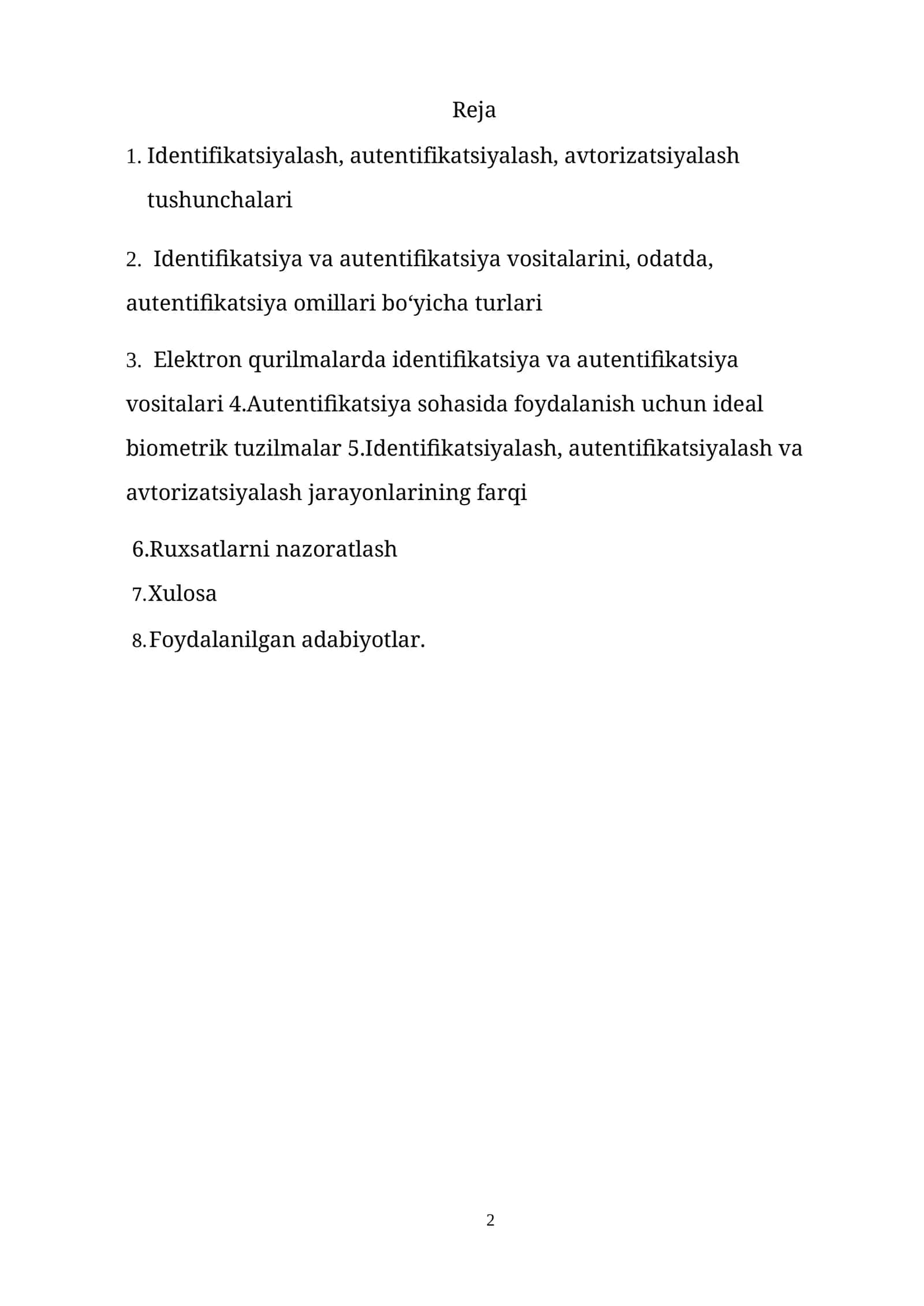 Identifikatsiya, autentifikatsiya va avtorizatsiya tushunchalari
