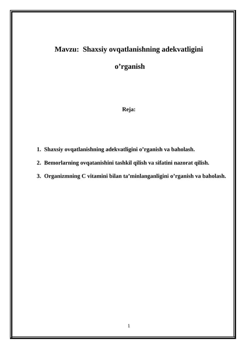 Shaxsiy ovqatlanishning adekvatligi