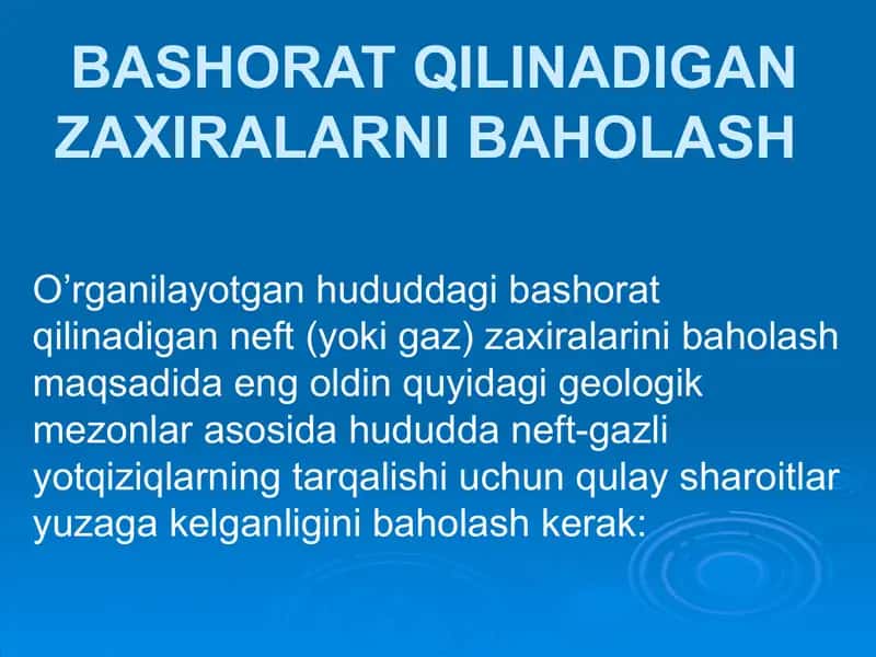 BASHORAT QILINADIGAN ZAXIRALARNI BAHOLASH