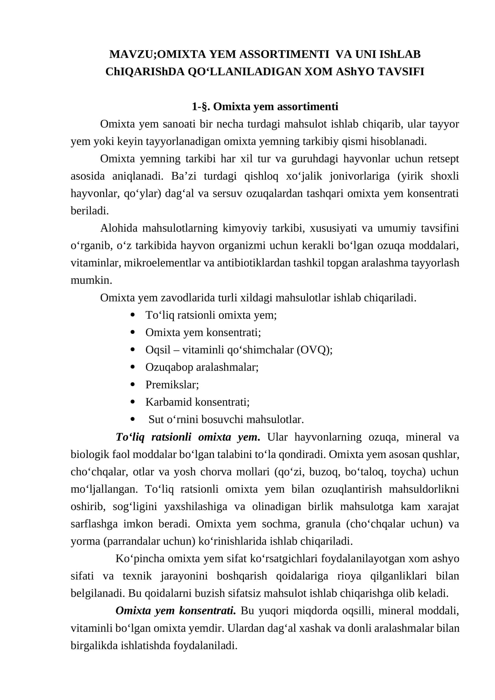 Omixta yem assortimenti