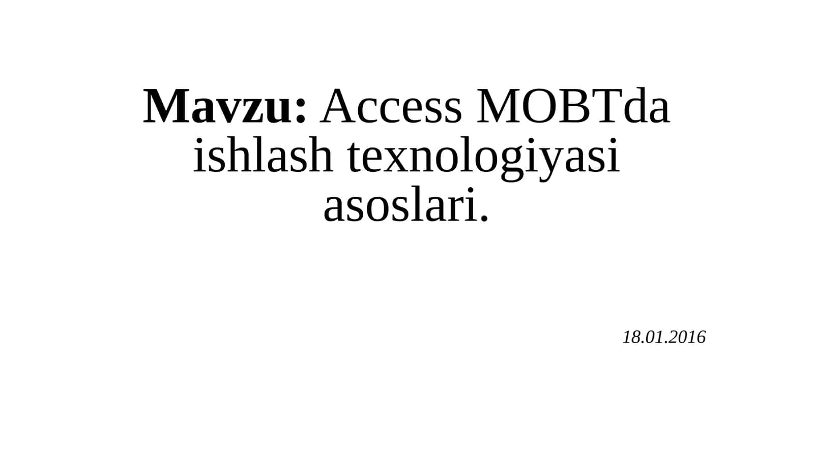 MBBTning asosiy ob’ektlari