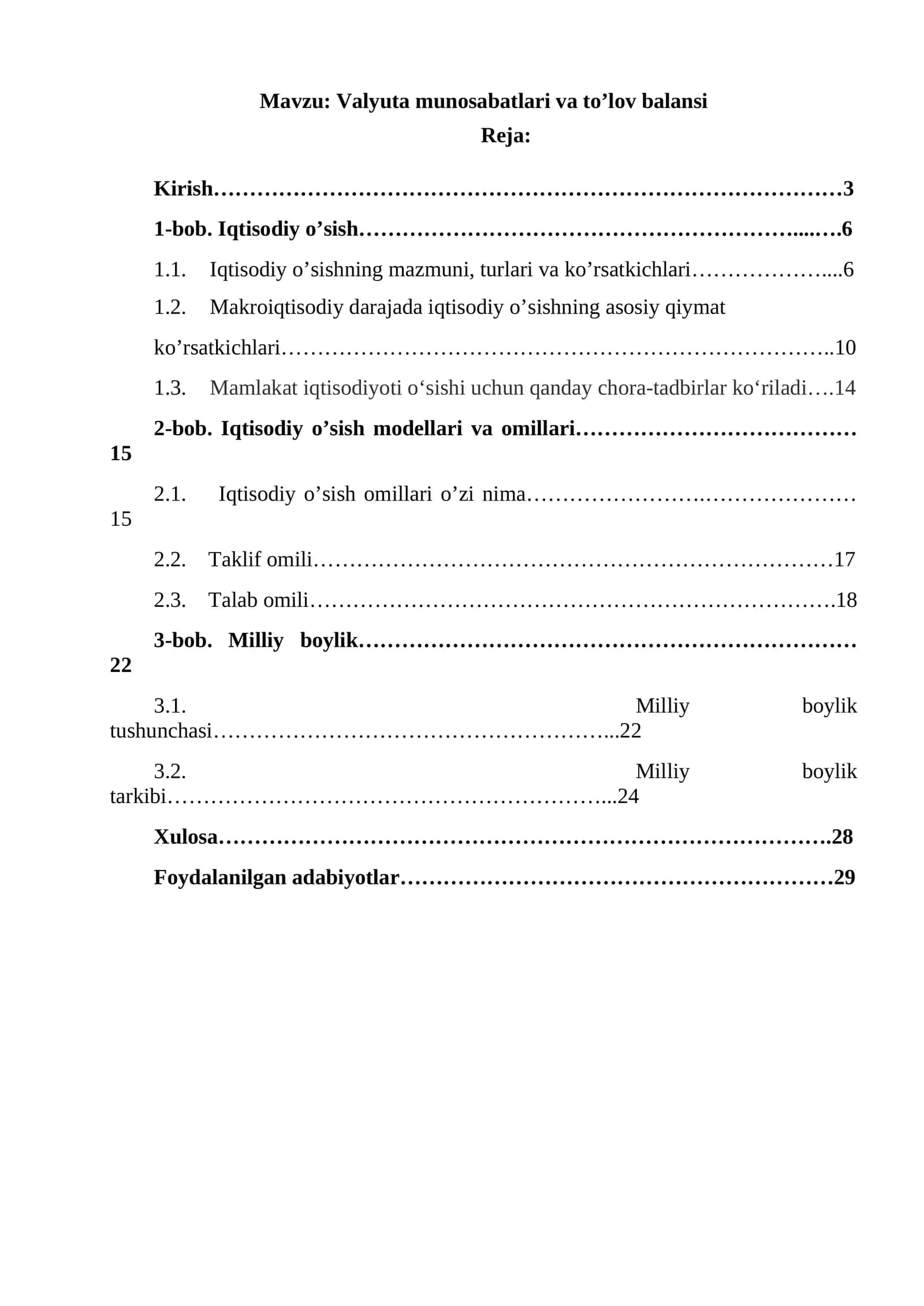 Valyuta munosabatlari va to’lov balansi