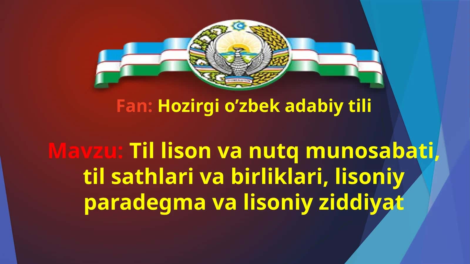 Til lison va nutq munosabati, til sathlari va birliklari, lisoniy paradegma va lisoniy ziddiyat