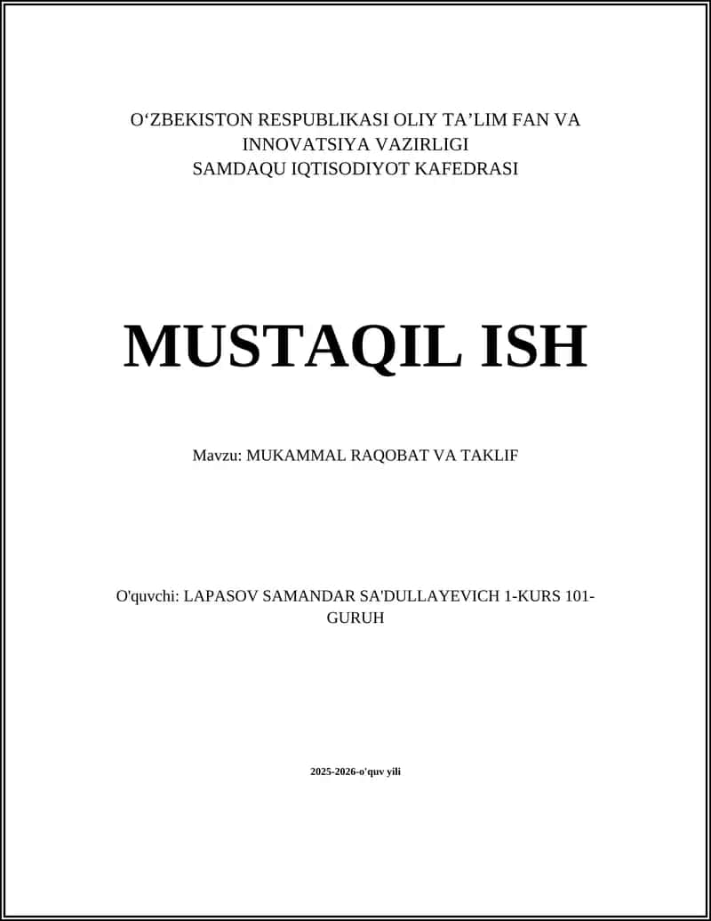 Mukammal raqobat va taklif