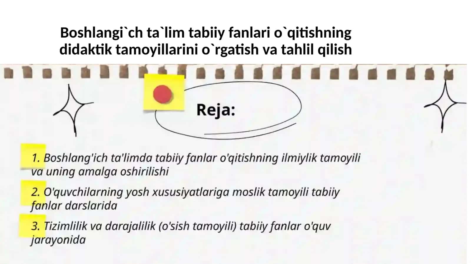 Boshlang'ich ta'limda tabiiy fanlarni o'qitishning didaktik tamoyillari