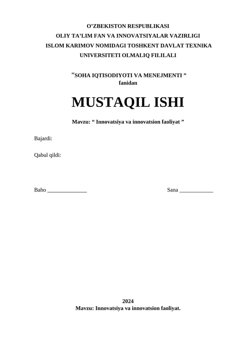 Innovatsiya va innovatsion faoliyat