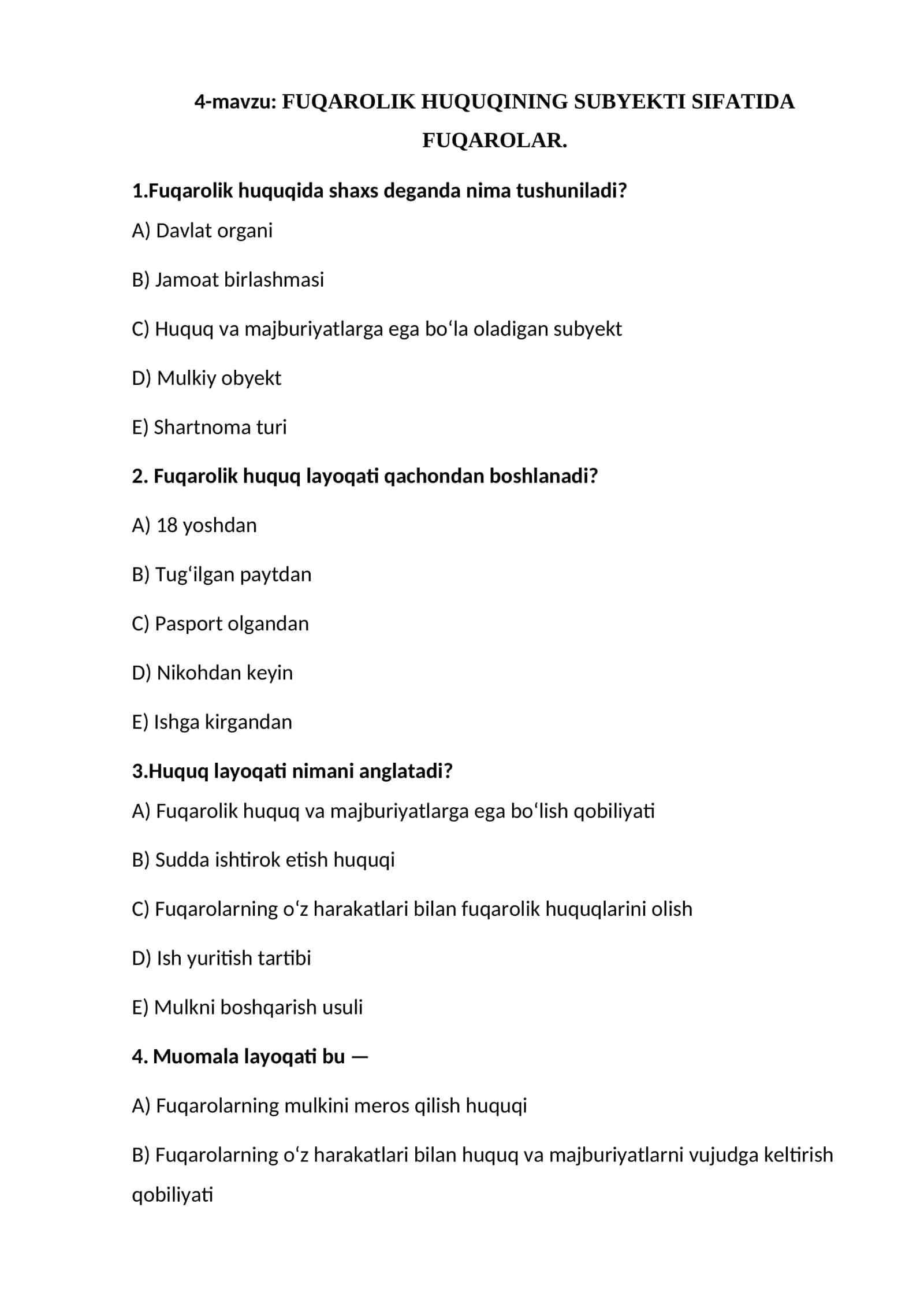 FUQAROLIK HUQUQINING SUBYEKTI SIFATIDA FUQAROLAR