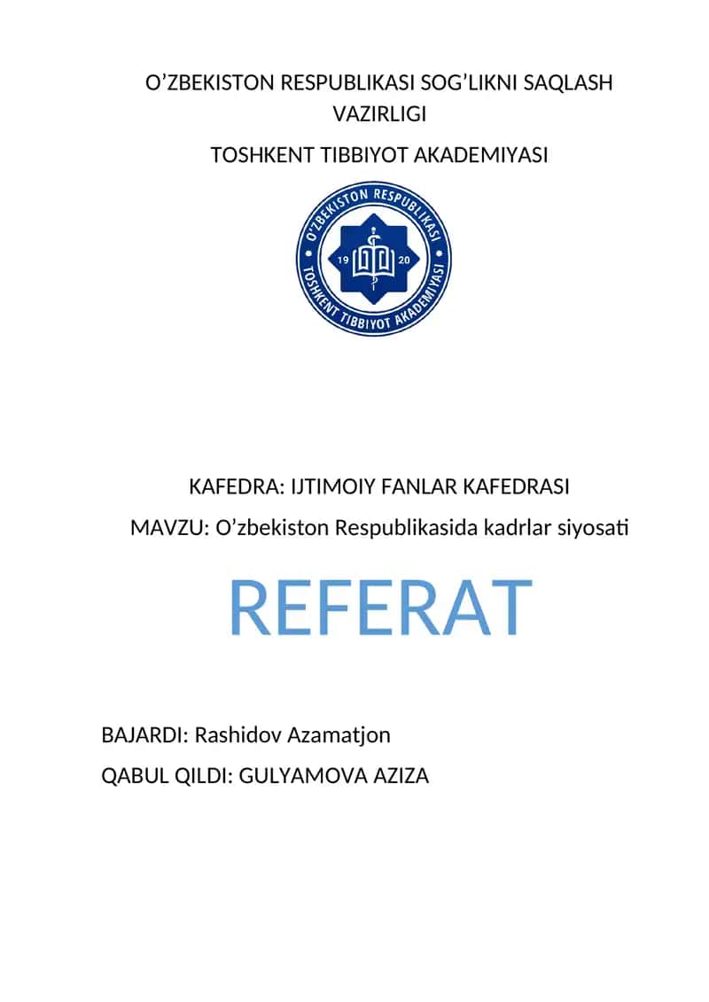 O’zbekiston Respublikasida kadrlar siyosati