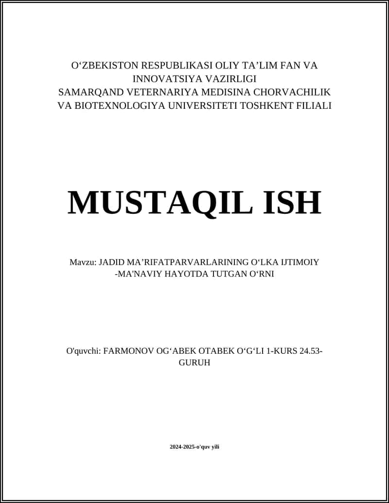 JADID MAʼRIFATPARVARLARINING OʻLKA IJTIMOIY -MA'NAVIY HAYOTDA TUTGAN OʻRNI