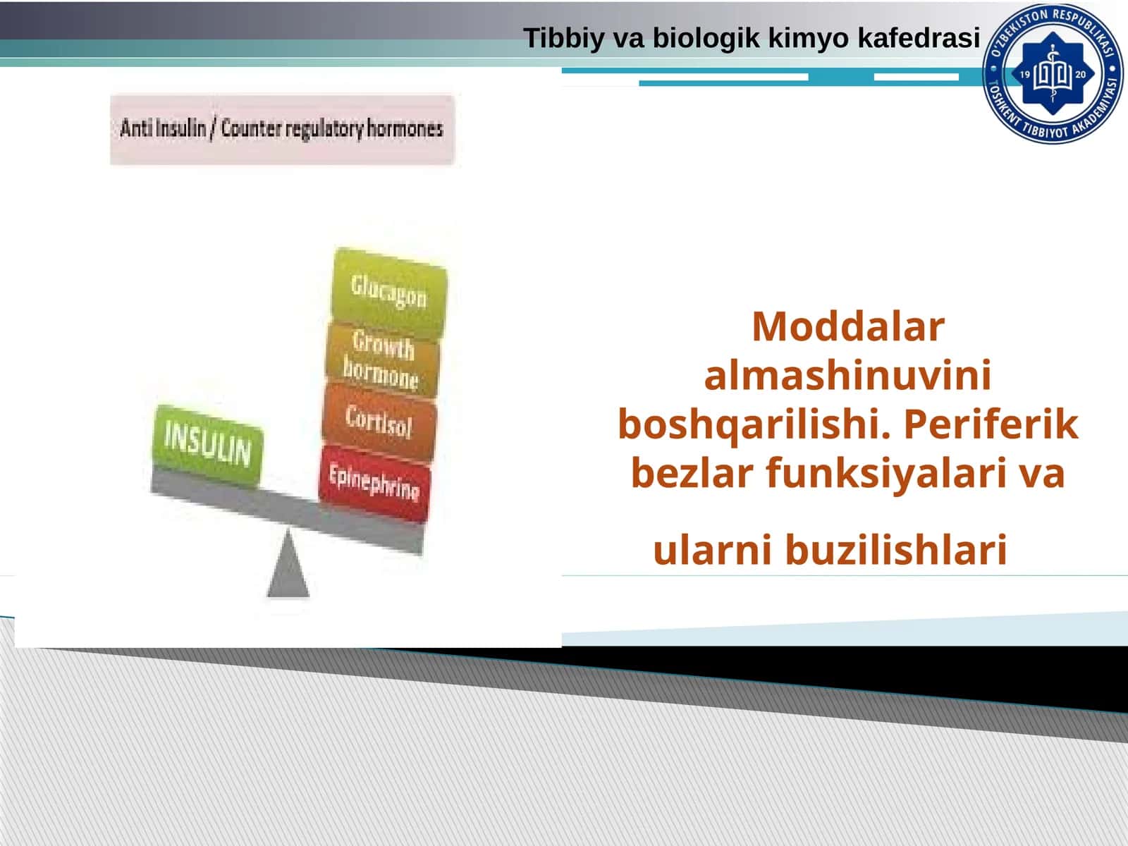 Moddalar almashinuvini boshqarilishi. Periferik bezlar funksiyalari va ularni buzilishlari