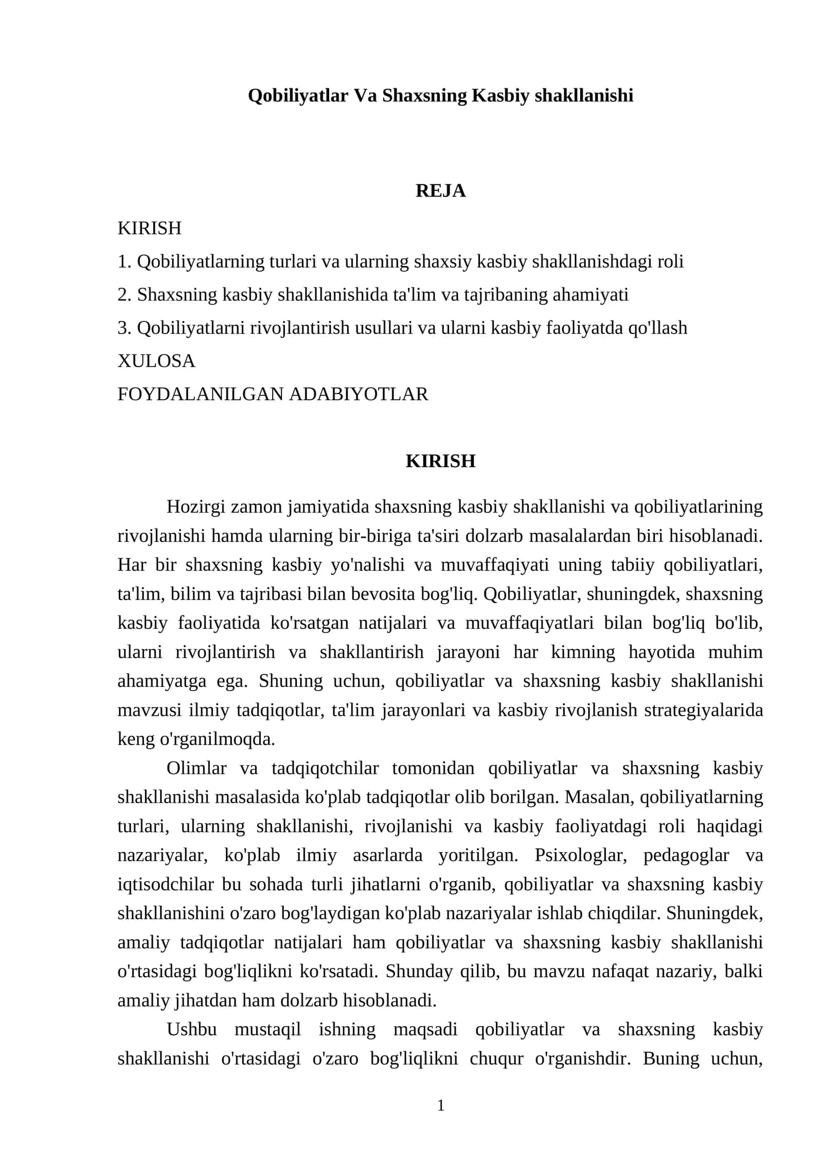 Qobiliyatlar Va Shaxsning Kasbiy shakllanishi